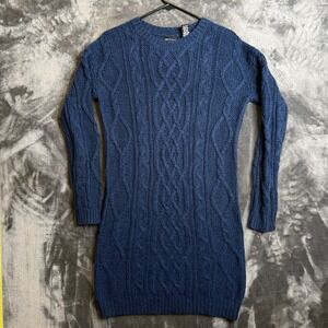 Vintage Y2k Moda International Navy Blue Cable Knit Sweater Dress Size Medium